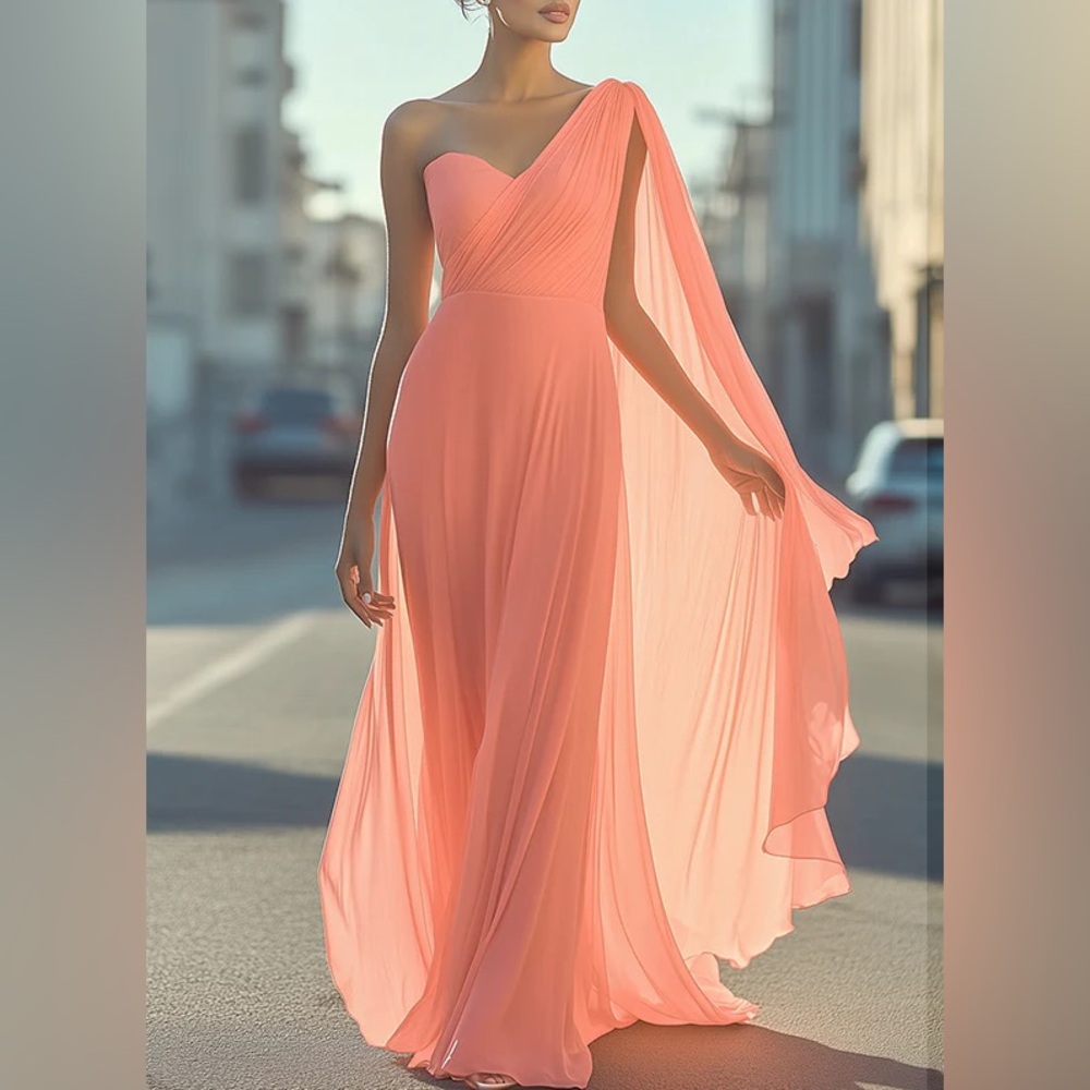 Ethereal One-Shoulder Pink Evening Gown